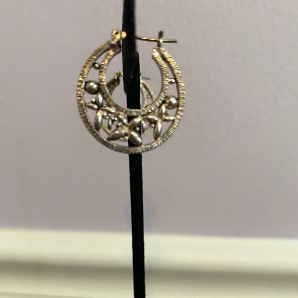 Vintage-Inspired Silver Hoop Earrings | Ornate Floral Design | Statement Jewelry